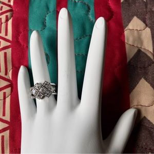 Triple Silver Stackable Cocktail Rings Adorned with 7 Clear CZ’s